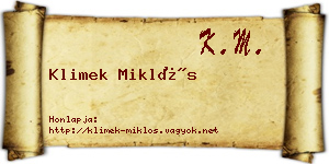 Klimek Miklós névjegykártya